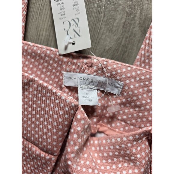 New York & Company Audrey Pant Slim Leg Ankle Size 12 Pink Polka Dot - Picture 5 of 5